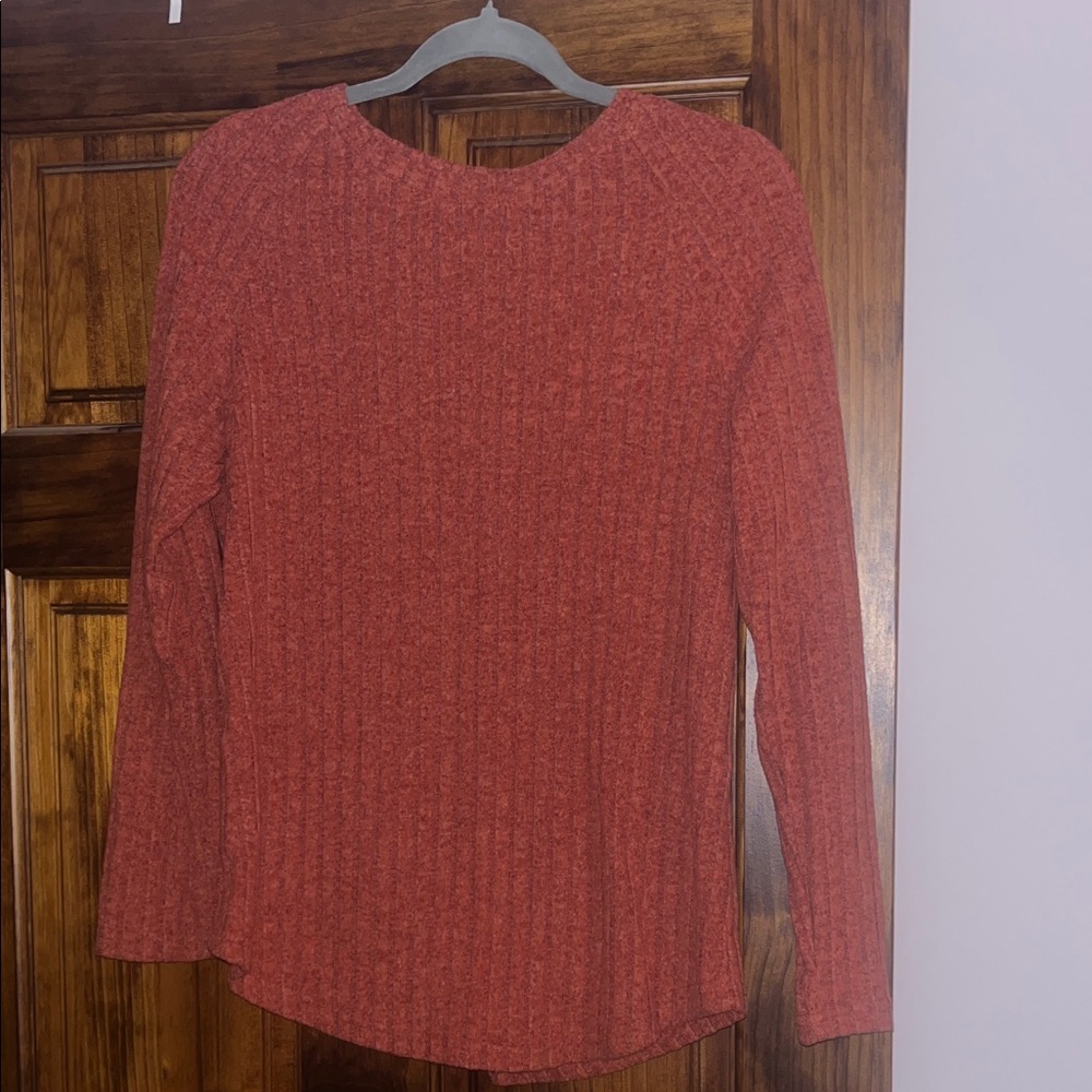 Rust Ribbed Long-Sleeve Knit Top - Women